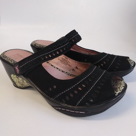 Jambu Touring Peep Toe Wedge Slip On Clogs Mules - Picture 4 of 15